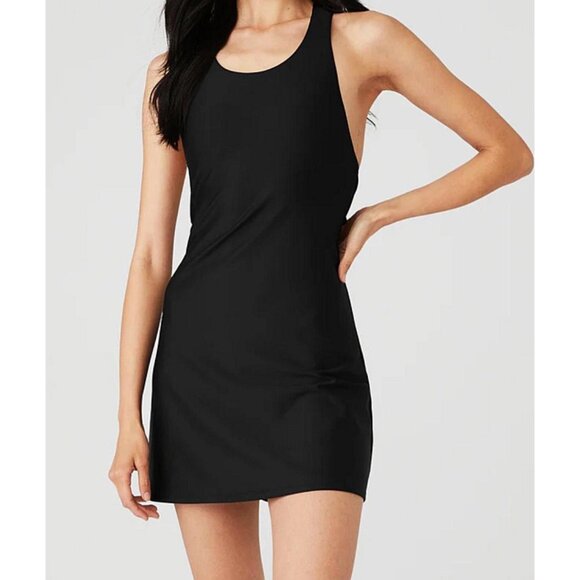 Alo Airlift Fly Dress Black Padded Sports Tennis Open Back Cut-Out Cutout Mini S - Picture 5 of 14